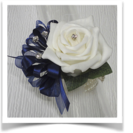 Ivory & Navy Prom Corsage with crystals